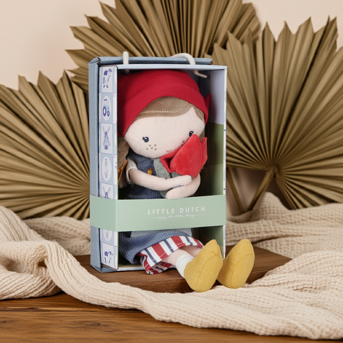 Kuschelpuppe Rosa mit Tulpe als Geschenk zur Geburt oder Taufe