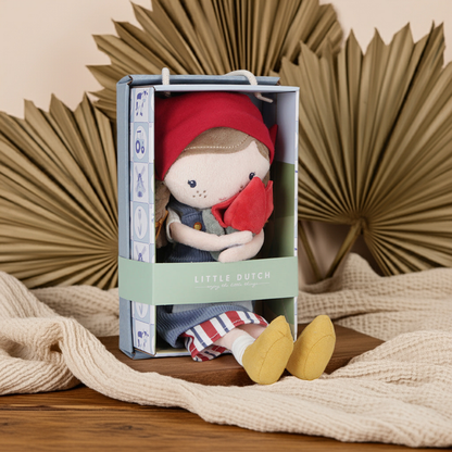 Kuschelpuppe Rosa mit Tulpe als Geschenk zur Geburt oder Taufe