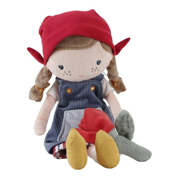 Kuschelpuppe Rosa mit liebevoll gestaltetem Outfit und Tulpe