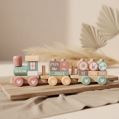 Holzzug Adventure Pink in Rosa und Pink, personalisiert zur Geburt