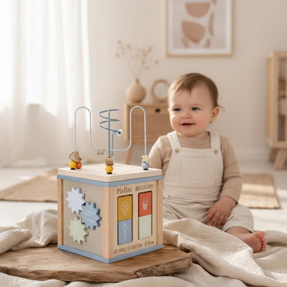 Personalisierter Motorikwürfel Ocean aus Holz mit Name und Geburtsdaten, ab 18 Monaten