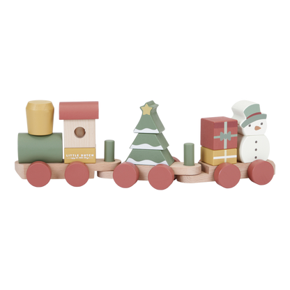 Little Dutch Weihnachts-Holzzug aus Holz mit Tannenbaum, Geschenken und Schneemann