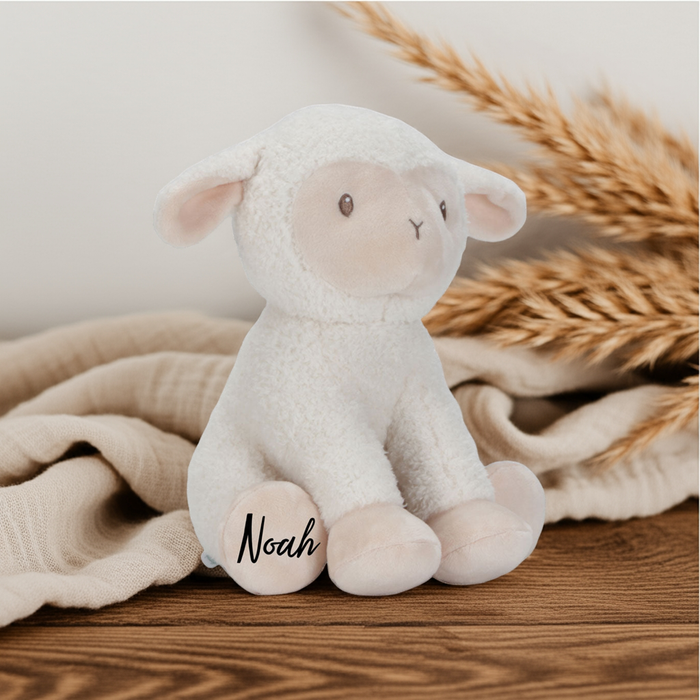 Kuscheltier Schaf mit Name, 25 cm groß, als Geschenk zur Geburt