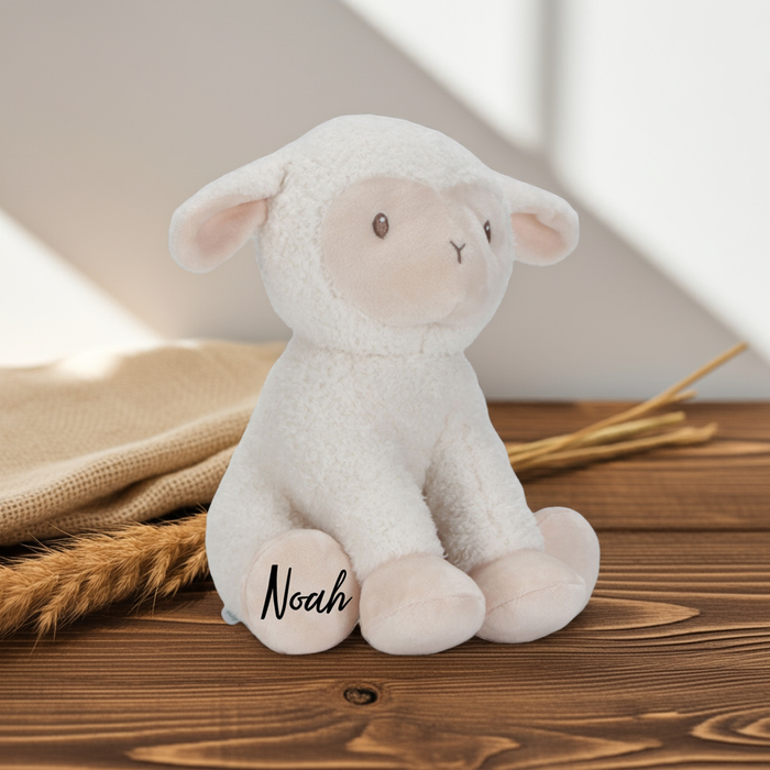 Weiches Schaf-Kuscheltier mit Name für Babys und Kinder