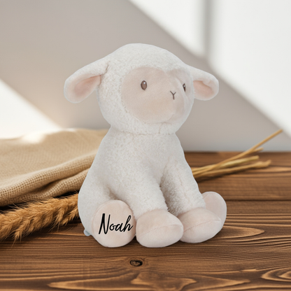 Weiches Schaf-Kuscheltier mit Name für Babys und Kinder