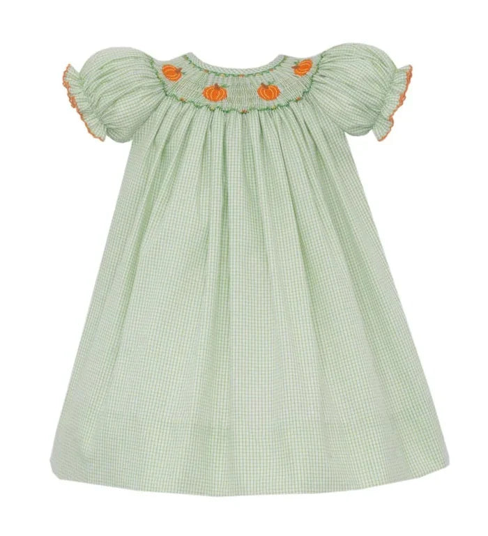 Petit Bebe Pumpkin Girl's Green Check Bishop Dress