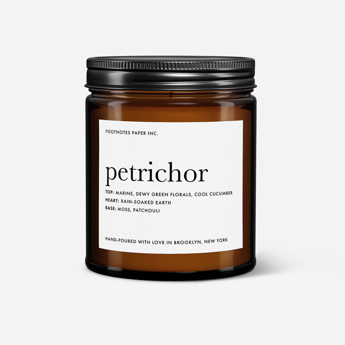 Petrichor Candle - fresh rain, earthy, aromatic - Footnotes Paper