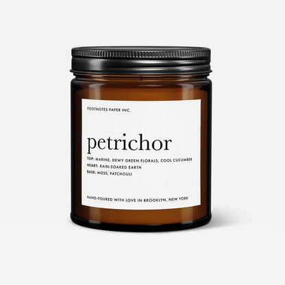 Petrichor Candle - fresh rain, earthy, aromatic - Footnotes Paper