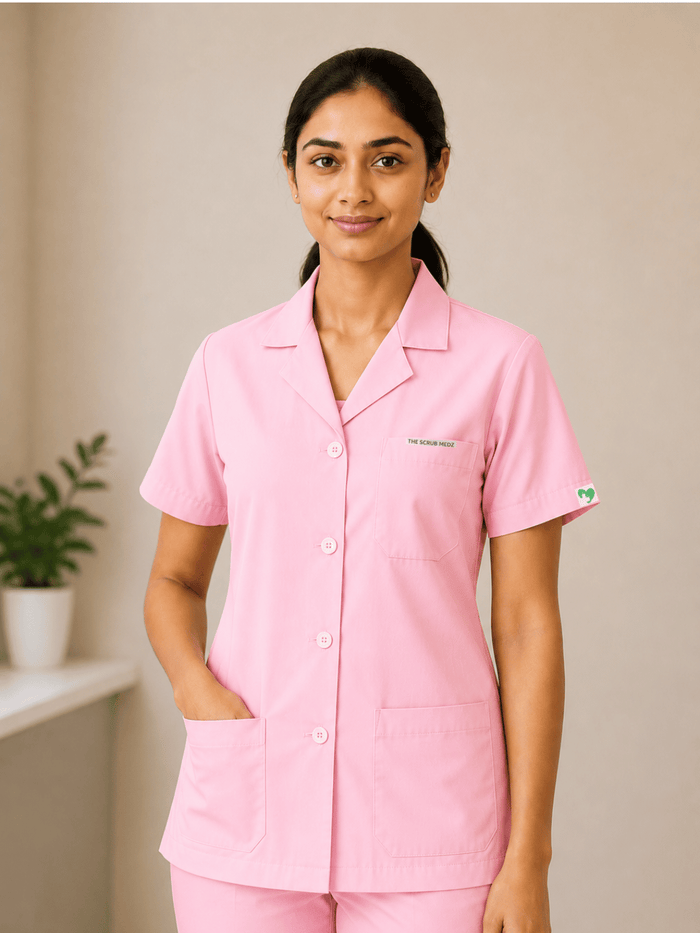 PINK HALF SLEEVE LAB COAT FOR WOMEN