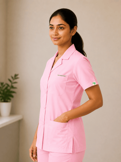 PINK HALF SLEEVE LAB COAT FOR WOMEN