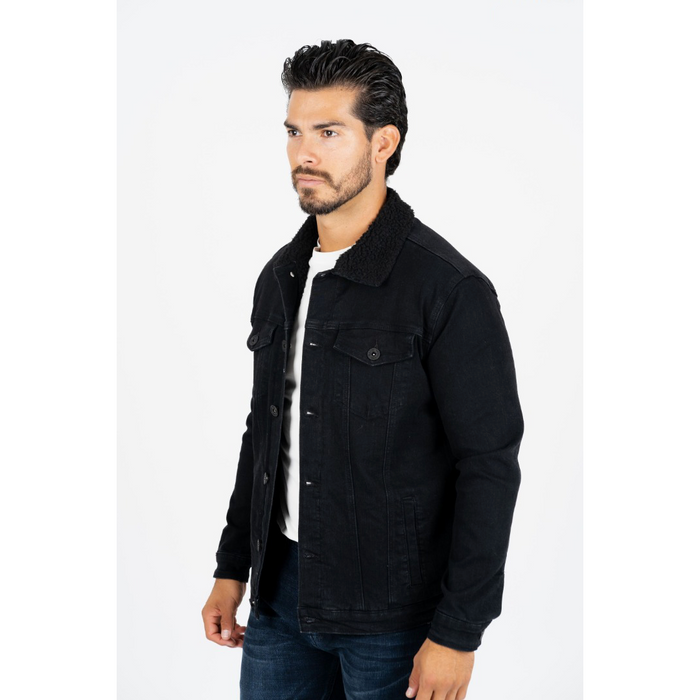Platini Men's Black Faux Shearling-Lined Denim Jacket