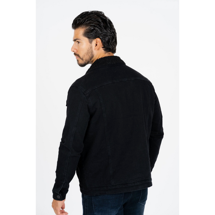 Platini Men's Black Faux Shearling-Lined Denim Jacket