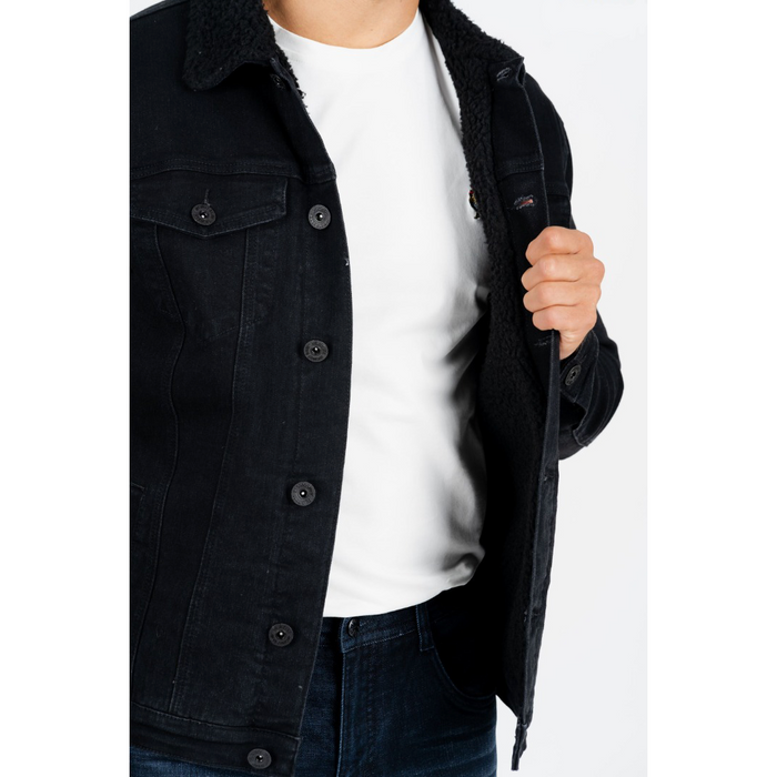 Platini Men's Black Faux Shearling-Lined Denim Jacket