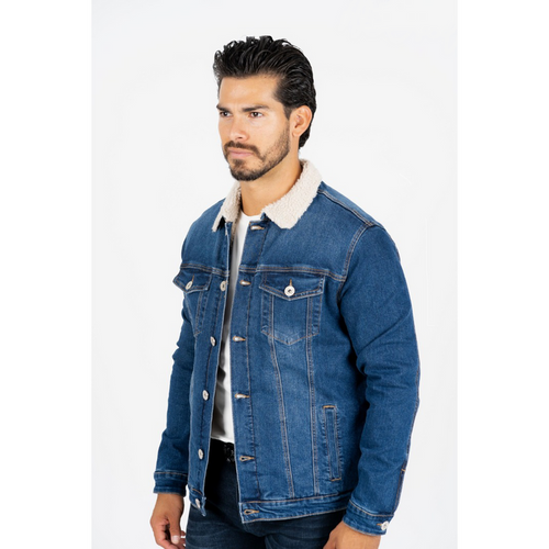 Platini Men's Blue Faux Shearling-Lined Denim Jacket
