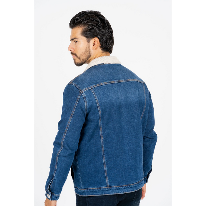 Platini Men's Blue Faux Shearling-Lined Denim Jacket