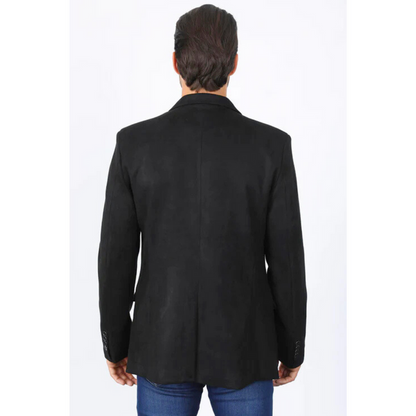 Platini Men's Double Button Faux Suede Black Blazer
