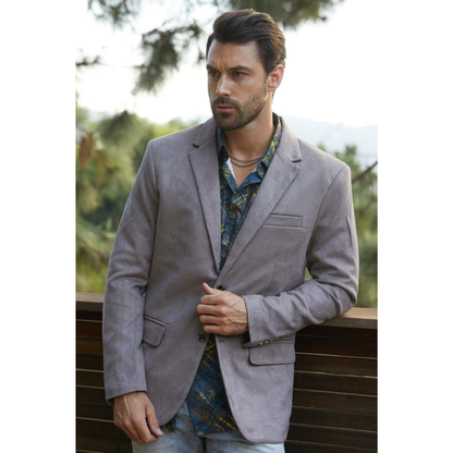 Platini men’s Mink color faux suede blazer – front view on model