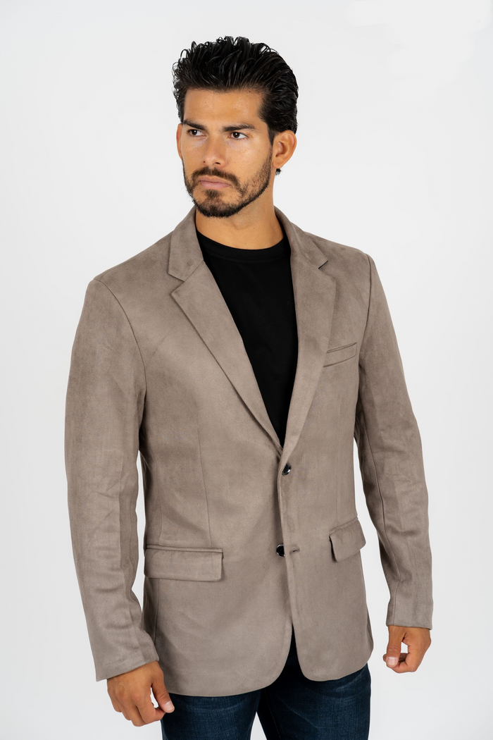 Platini Men's Double Button Faux Suede Grey Blazer