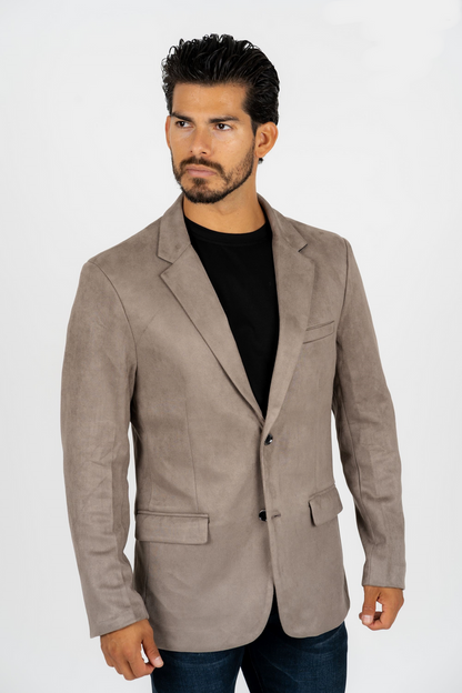 Platini Men's Double Button Faux Suede Grey Blazer