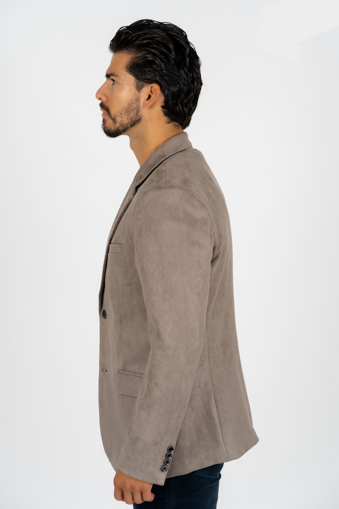 Platini Men's Double Button Faux Suede Grey Blazer