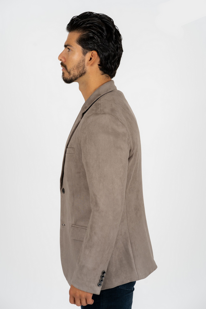 Platini Men's Double Button Faux Suede Grey Blazer