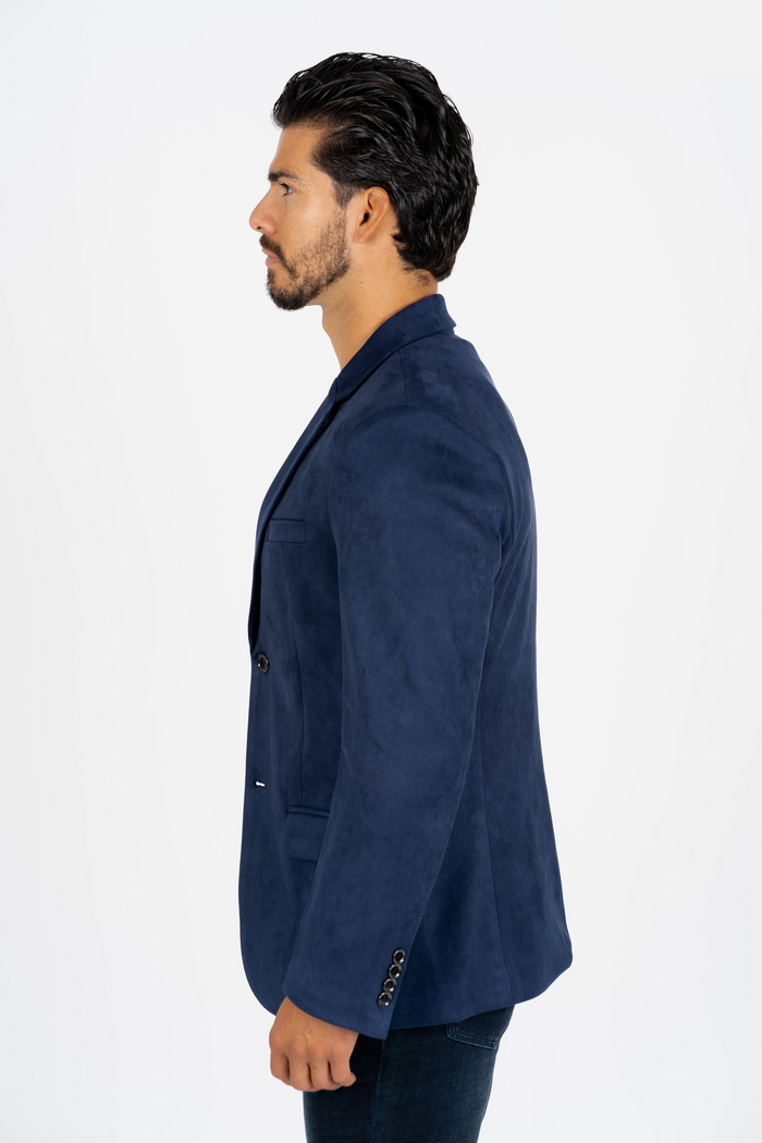 Platini Men's Double Button Faux Suede Navy Blazer
