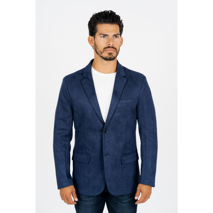 Platini Men's Double Button Faux Suede Navy Blazer