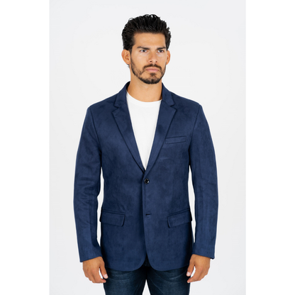 Platini Men's Double Button Faux Suede Navy Blazer
