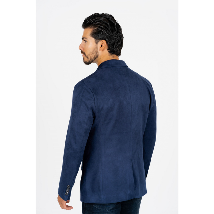 Platini Men's Double Button Faux Suede Navy Blazer
