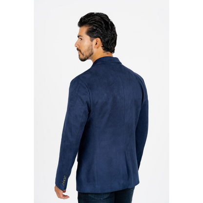 Platini Men's Double Button Faux Suede Navy Blazer