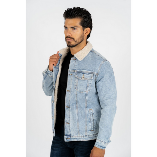 Platini Men's Light Blue Faux Shearling-Lined Denim Jacket