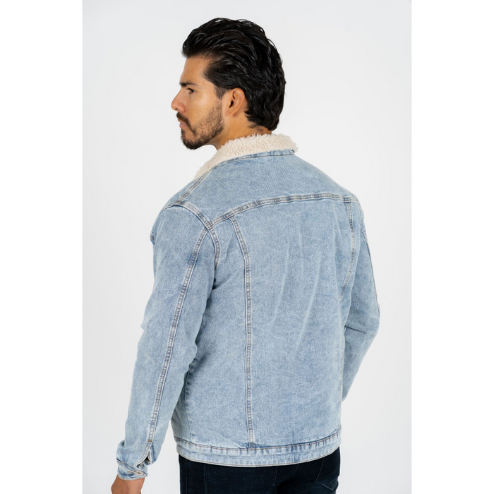 Platini Men's Light Blue Faux Shearling-Lined Denim Jacket