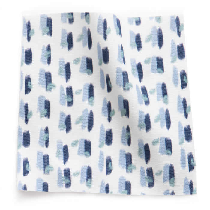Poppy Blue Printed Cotton Curtain with blue abstract pattern, made-to-order, manufactured in USA, short lead times