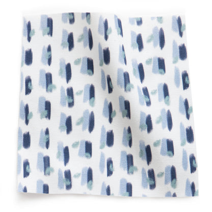 Poppy Blue Printed Cotton Curtain with blue abstract pattern, made-to-order, manufactured in USA, short lead times