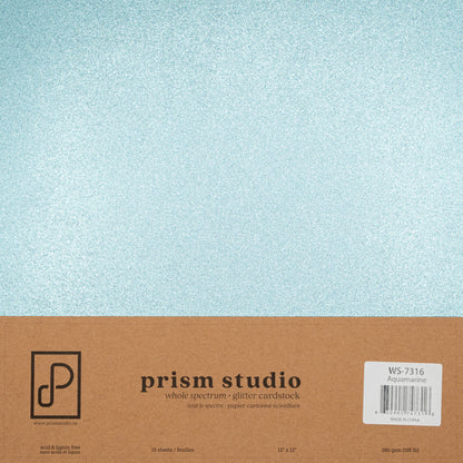 Prism Studio - 12X12 Whole Spectrum Glitter Cardstock - Aquamarine (15 sheets). Heavyweight, 103.4lb (280 gsm) Sparkle and elegance to your projects. For crafting, scrapbooking, invitations, and DIY. At Embellish Away in Ontario Canada.
