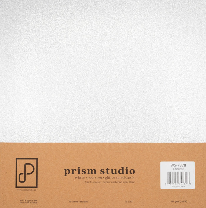 Prism Studio - 12X12 Whole Spectrum Glitter Cardstock - Chrome (15 sheets). Heavyweight, 103.4lb (280 gsm) Sparkle and elegance to your projects. For crafting, scrapbooking, invitations, and DIY. At Embellish Away in Ontario Canada.