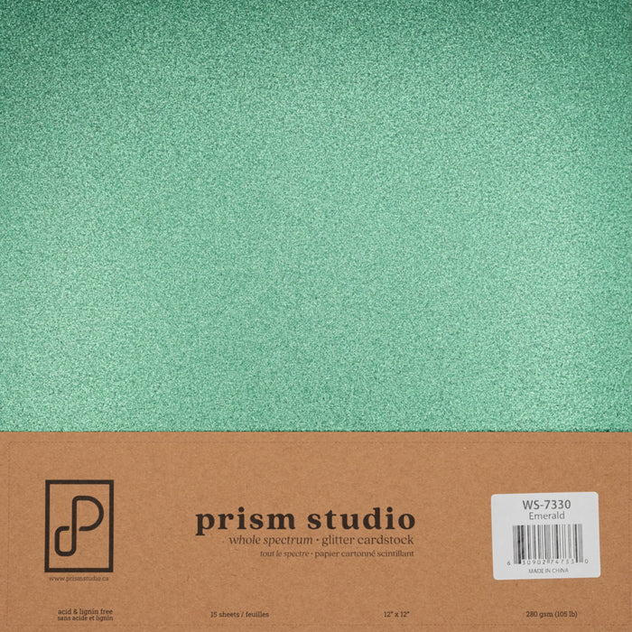 Prism Studio - 12X12 Whole Spectrum Glitter Cardstock - Emerald (15 sheets). Heavyweight, 103.4lb (280 gsm) Sparkle and elegance to your projects. For crafting, scrapbooking, invitations, and DIY. At Embellish Away in Ontario Canada.