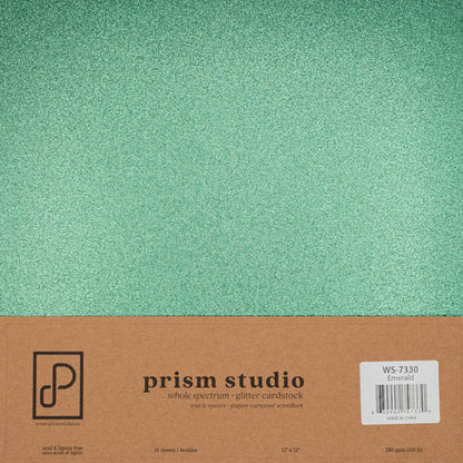 Prism Studio - 12X12 Whole Spectrum Glitter Cardstock - Emerald (15 sheets). Heavyweight, 103.4lb (280 gsm) Sparkle and elegance to your projects. For crafting, scrapbooking, invitations, and DIY. At Embellish Away in Ontario Canada.