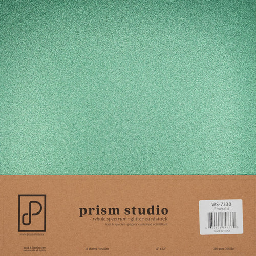 Prism Studio - 12X12 Whole Spectrum Glitter Cardstock - Emerald (15 sheets). Heavyweight, 103.4lb (280 gsm) Sparkle and elegance to your projects. For crafting, scrapbooking, invitations, and DIY. At Embellish Away in Ontario Canada.