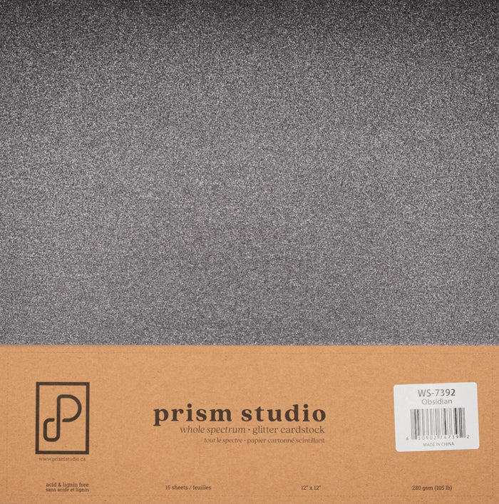 Prism Studio - 12X12 Whole Spectrum Glitter Cardstock - Obsidian (15 sheets). Heavyweight, 103.4lb (280 gsm) Sparkle and elegance to your projects. For crafting, scrapbooking, invitations, and DIY. At Embellish Away in Ontario Canada.