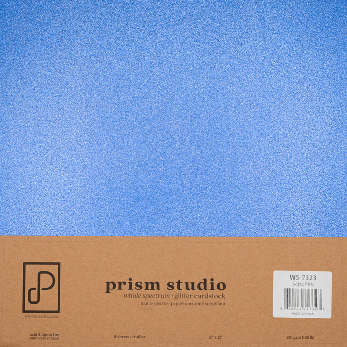 Prism Studio - 12X12 Whole Spectrum Glitter Cardstock - Sapphire (15 sheets). Heavyweight, 103.4lb (280 gsm) Sparkle and elegance to your projects. For crafting, scrapbooking, invitations, and DIY. At Embellish Away in Ontario Canada.