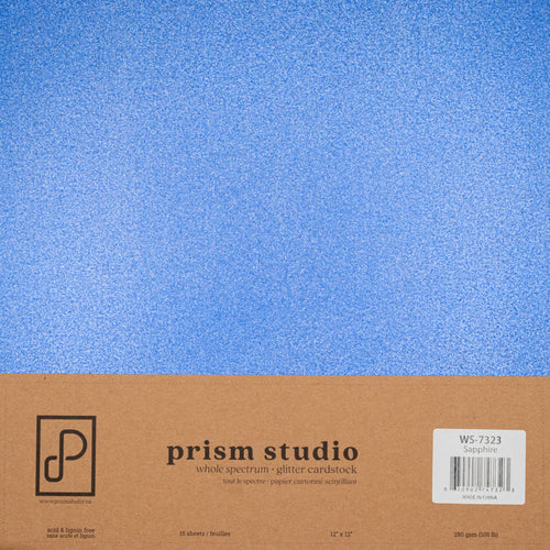 Prism Studio - 12X12 Whole Spectrum Glitter Cardstock - Sapphire (15 sheets). Heavyweight, 103.4lb (280 gsm) Sparkle and elegance to your projects. For crafting, scrapbooking, invitations, and DIY. At Embellish Away in Ontario Canada.