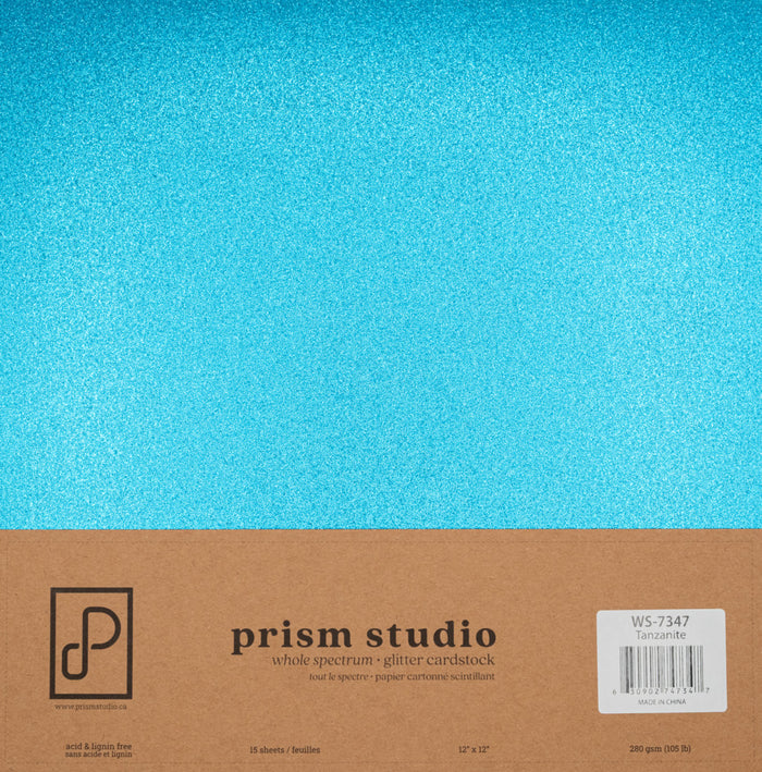 Prism Studio - 12X12 Whole Spectrum Glitter Cardstock - Tanzanite (15 sheets). Heavyweight, 103.4lb (280 gsm) Sparkle and elegance to your projects. For crafting, scrapbooking, invitations, and DIY. At Embellish Away in Ontario Canada.