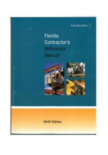 Prometric Florida Contractor’s Reference Manual ninth edition with blue cover and three small construction-related photos on front