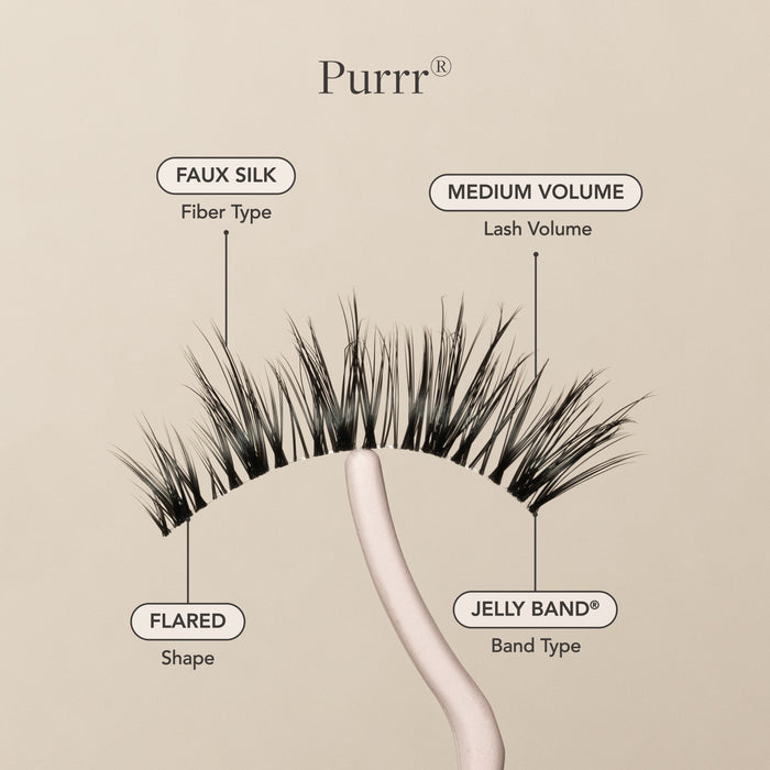 Purrr false eyelash with faux silk fibers, medium volume, flared shape, Jelly Band.