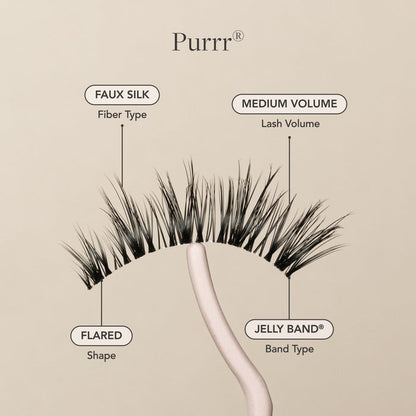 Purrr false eyelash with faux silk fibers, medium volume, flared shape, Jelly Band.