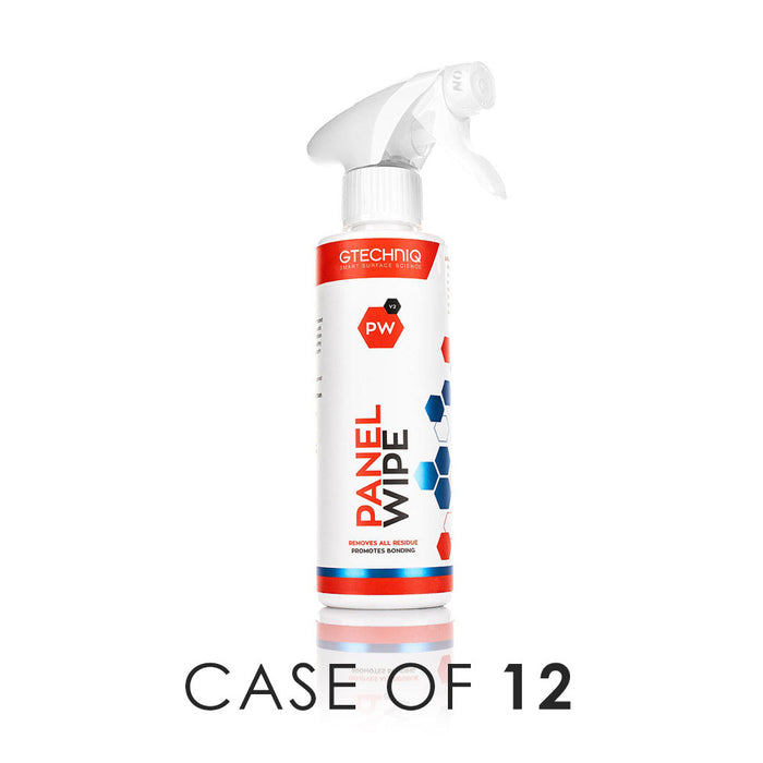 Gtechniq Panel wipe 250mL Bottle front view with the text "Case of 12" on a white background.