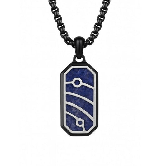 Quantum Trace Lapis Lazuli Pendant Necklace – Black PVD Plated Stainless Steel Chain
