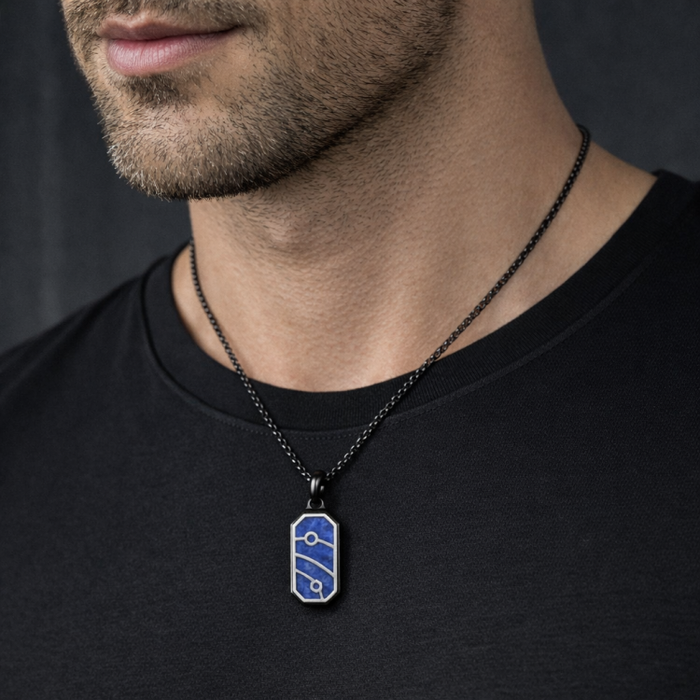 Quantum Trace Lapis Lazuli Pendant Necklace – Black PVD Plated Stainless Steel Chain