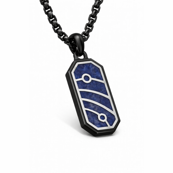 Quantum Trace Lapis Lazuli Pendant Necklace – Black PVD Plated Stainless Steel Chain